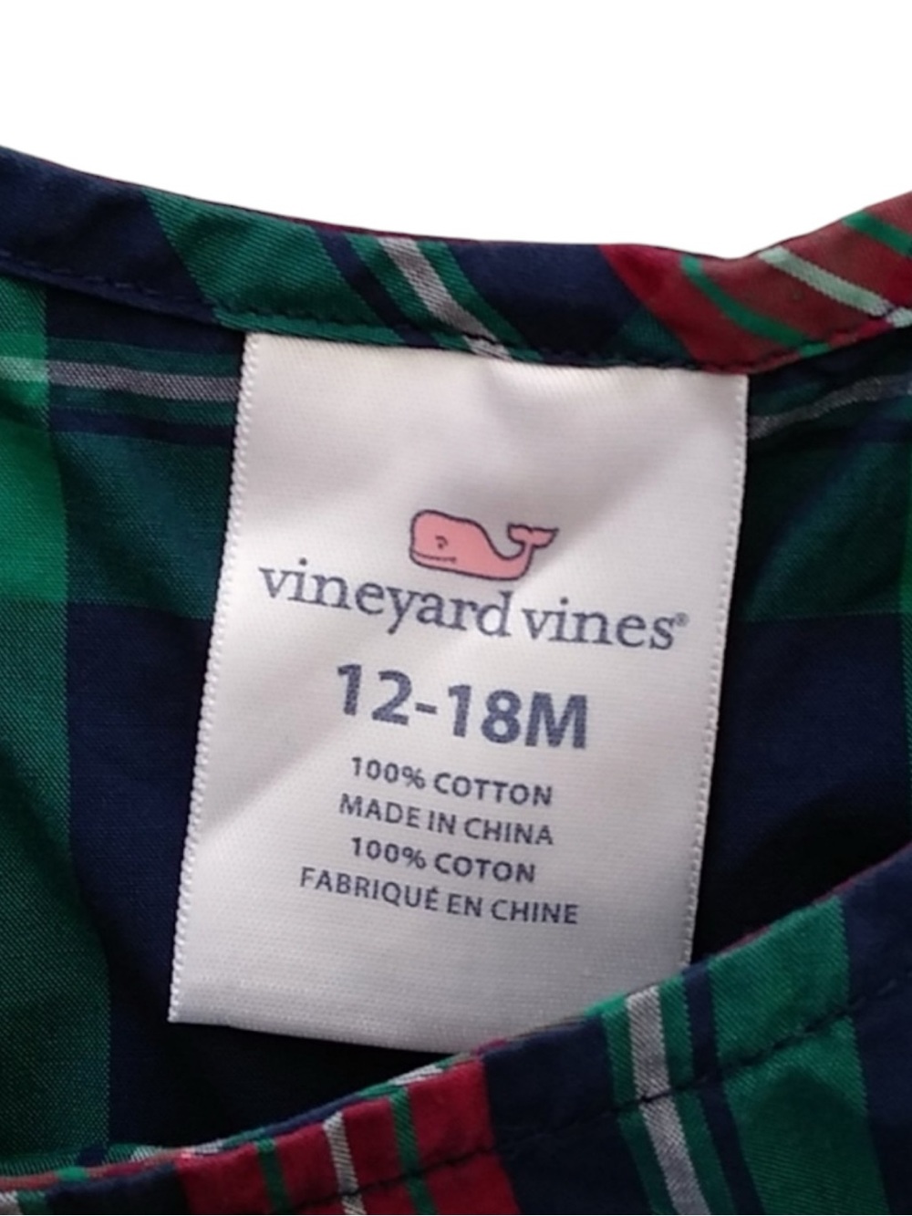VINEYARD VINES Navy, Green & Red Plaid Baby Whale JoJo Romper Size 12/18 Months - Picture 7 of 7